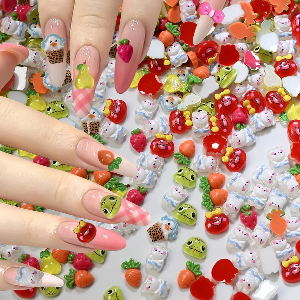 50 stks 3D Kleurrijke Cartoon Hars Nagel Charmes Y2K Aardbei/Peer/Wortel Nail Art Decoraties Creatieve Fruit Groenten nagel Onderdelen