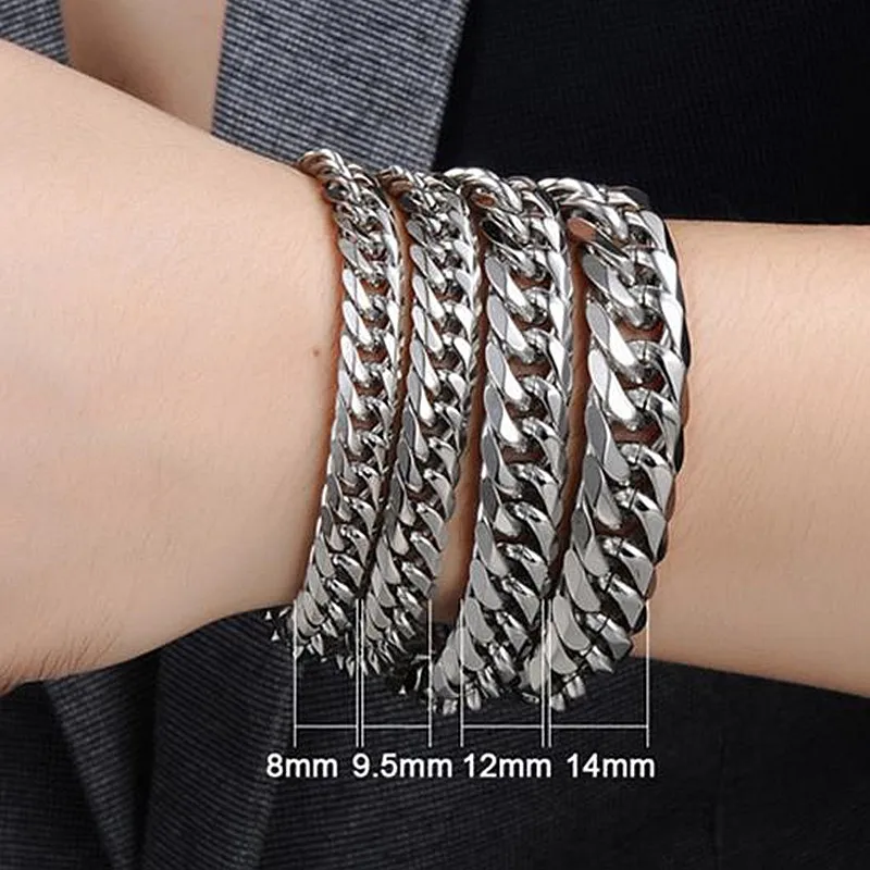 HNSP 8MM -14MM Thick Stainless Steel Bracelet For Men Hip Hop Rock Hand Chain Male Jewelry