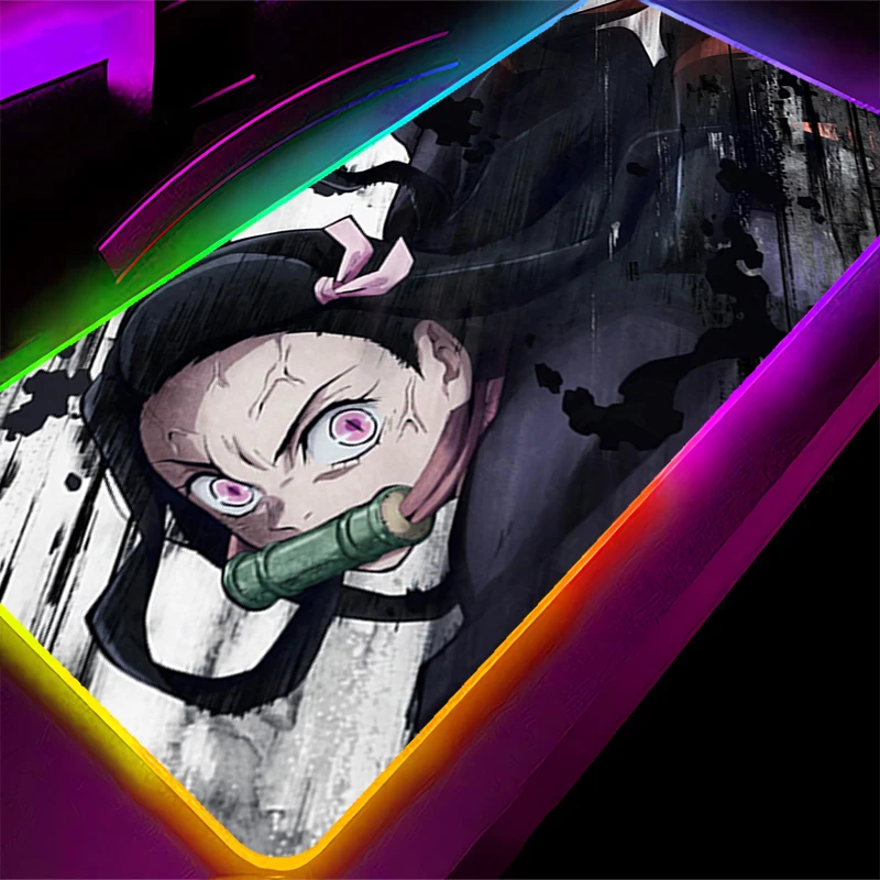 

RGB LED Mouse Pad Demon Slayer Nezuko HD Non Slip Rubber Mousepad Laptop Gaming Mats PC Accessories Extended Pad Office Desk Mat