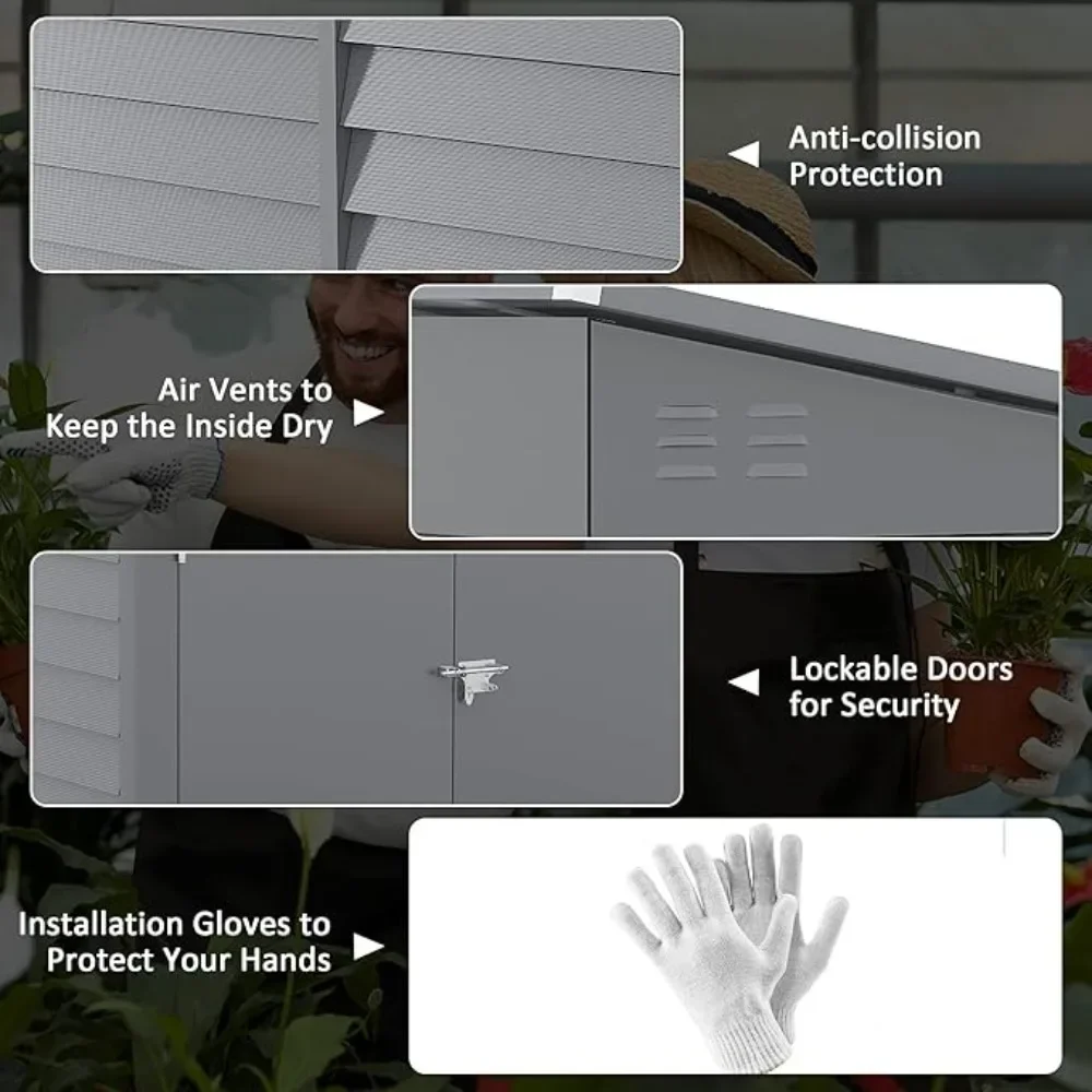 4.6' x 9' Steel Outdoor Storage Shed, Lean to Shed, Metal Tool House with Foundation Kit, Lockable Doors, Gloves and 2 Air Vents