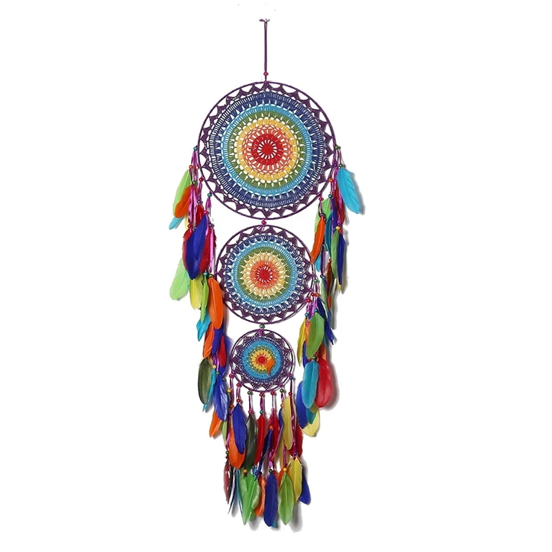 1 PCS Three-Ring Dream Catcher Home Decoration Pendant Dream Trap Festive Decoration Pendant Multicolor