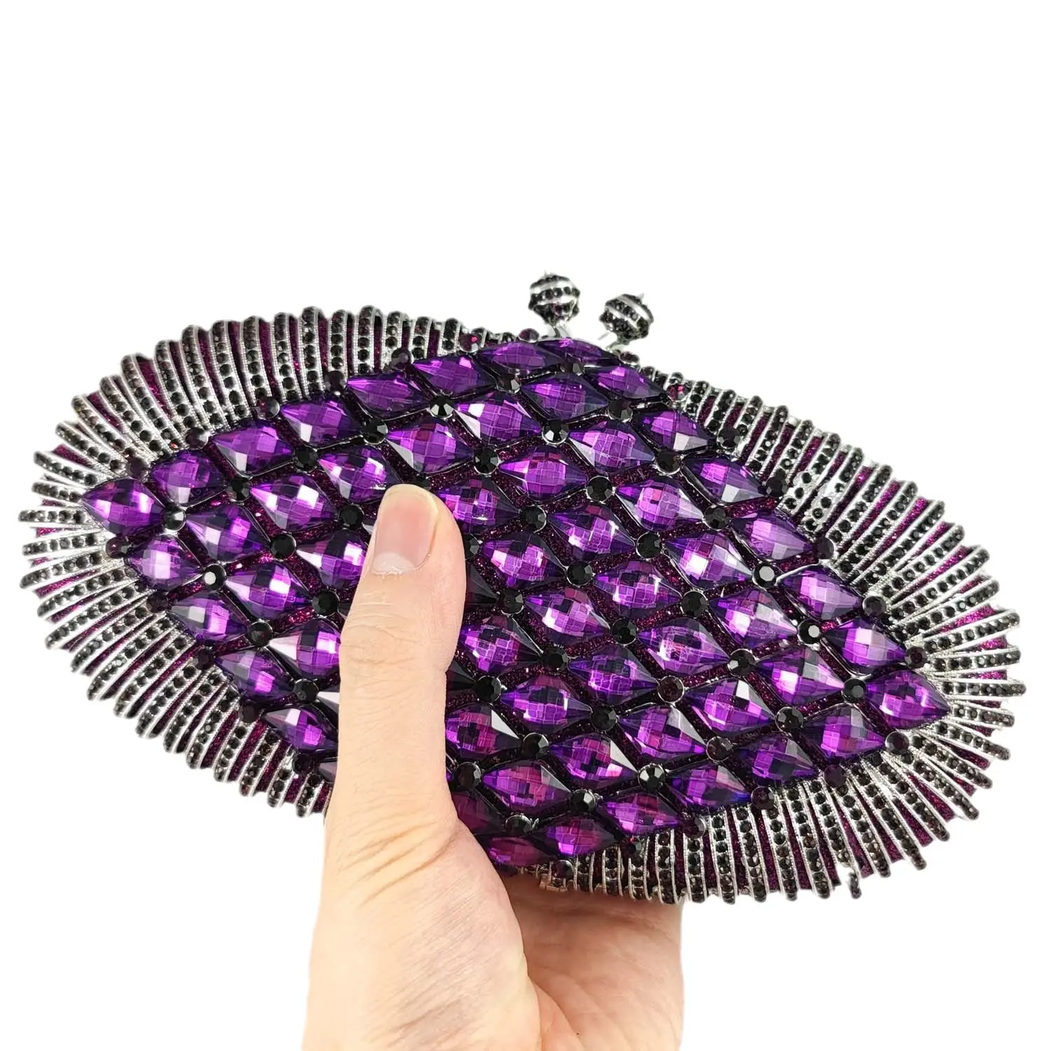 Boutique De FGG Elegant Women Purple Evening Bags and Clutches Wedding Party Dinner Rhinestone Clutch Minaudiere Handbag Purse