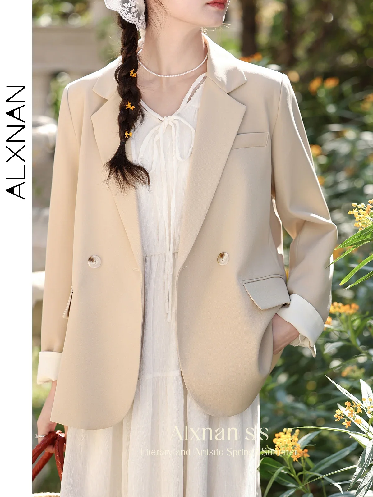 

ALXNAN Autumn Light Khaki Women Blazer 2024 Casual Notched Single Breasted Loose Long Sleeve Suit Jacket Sold Separately L33582