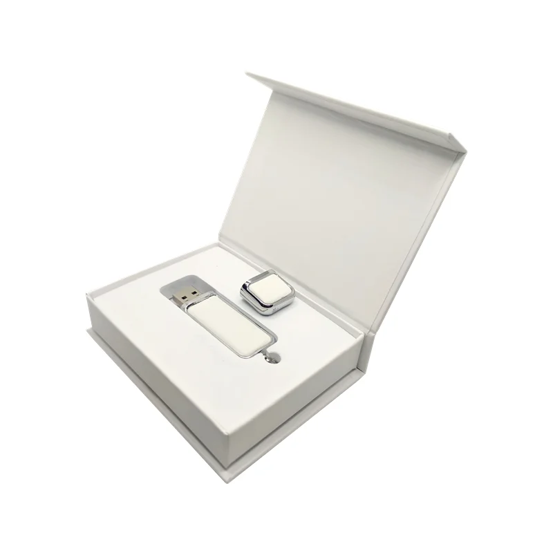 Бесплатный пользовательский цветной логотип металлический белый кожаный USB2.0 высокоскоростной Флэш-накопитель и белая коробка 4 ГБ 8 ГБ 16 ГБ 32 ГБ 64 ГБ 128 ГБ