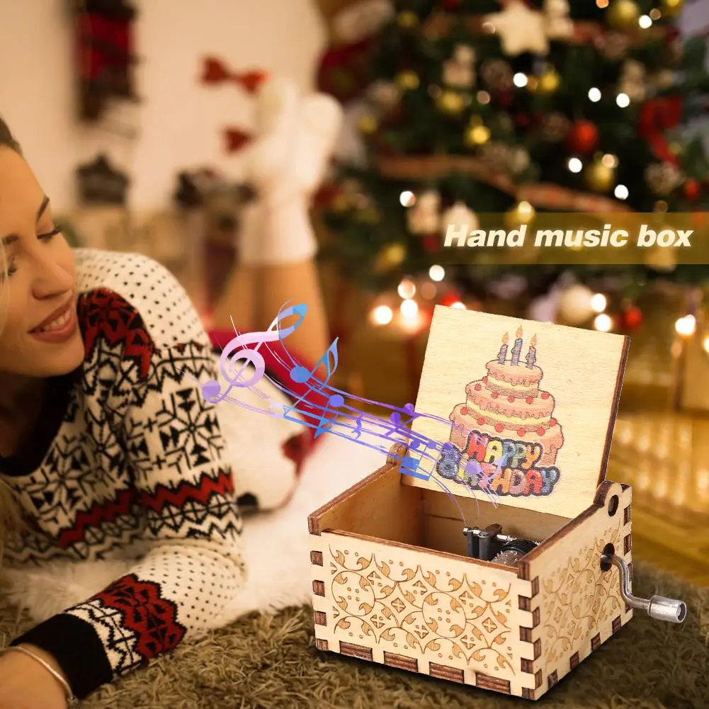 Wooden Engraved Musical Box Exquisite Vintage Wood Music Box Creative Manual Fashion Antique Carved for Birthday Christmas Gift