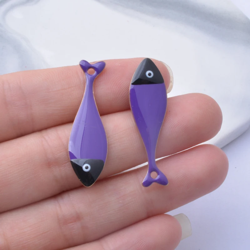 6pcs Copper Both-sided  Enamel Fish Charms oil dripping Ear Necklace Pendant DIY Jewelry Accessories