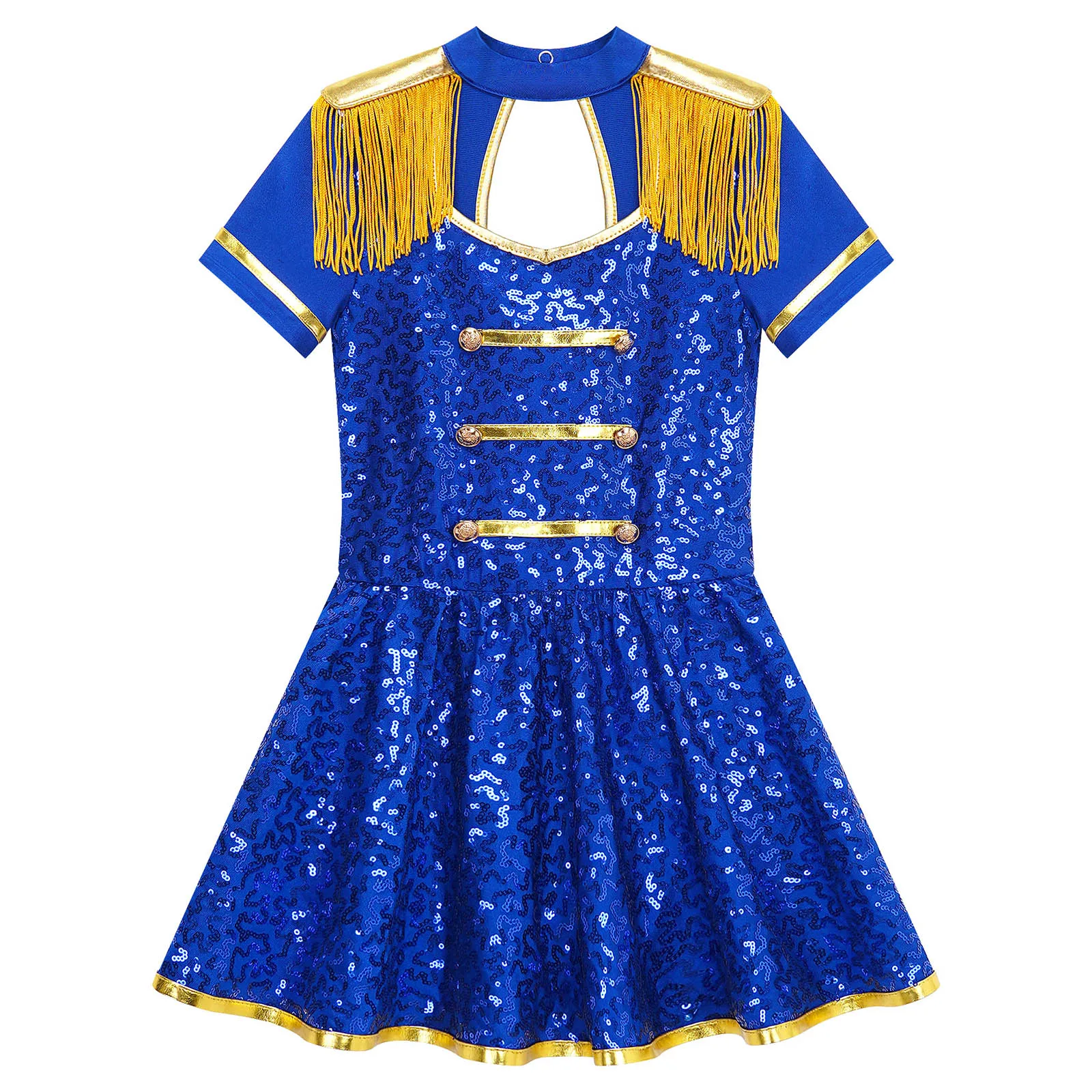 Kids Girls Drum Majorette Marching Band Costume Halloween Carnival Party Cosplay Sequins Circus Ringmaster Honor Guard Dress Up