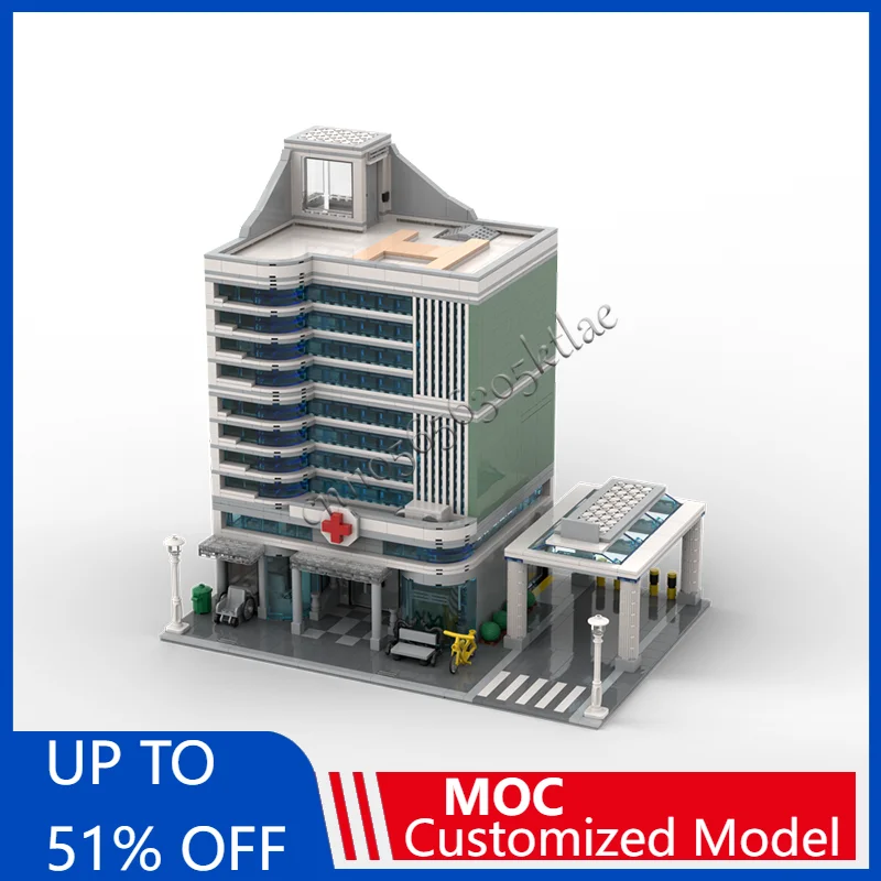 

3877 шт., общий больничный модульный MOC, креативная модель с видом на улицу, строительные блоки, архитектура, сделай сам, образование, сборная модель, игрушки, подарки