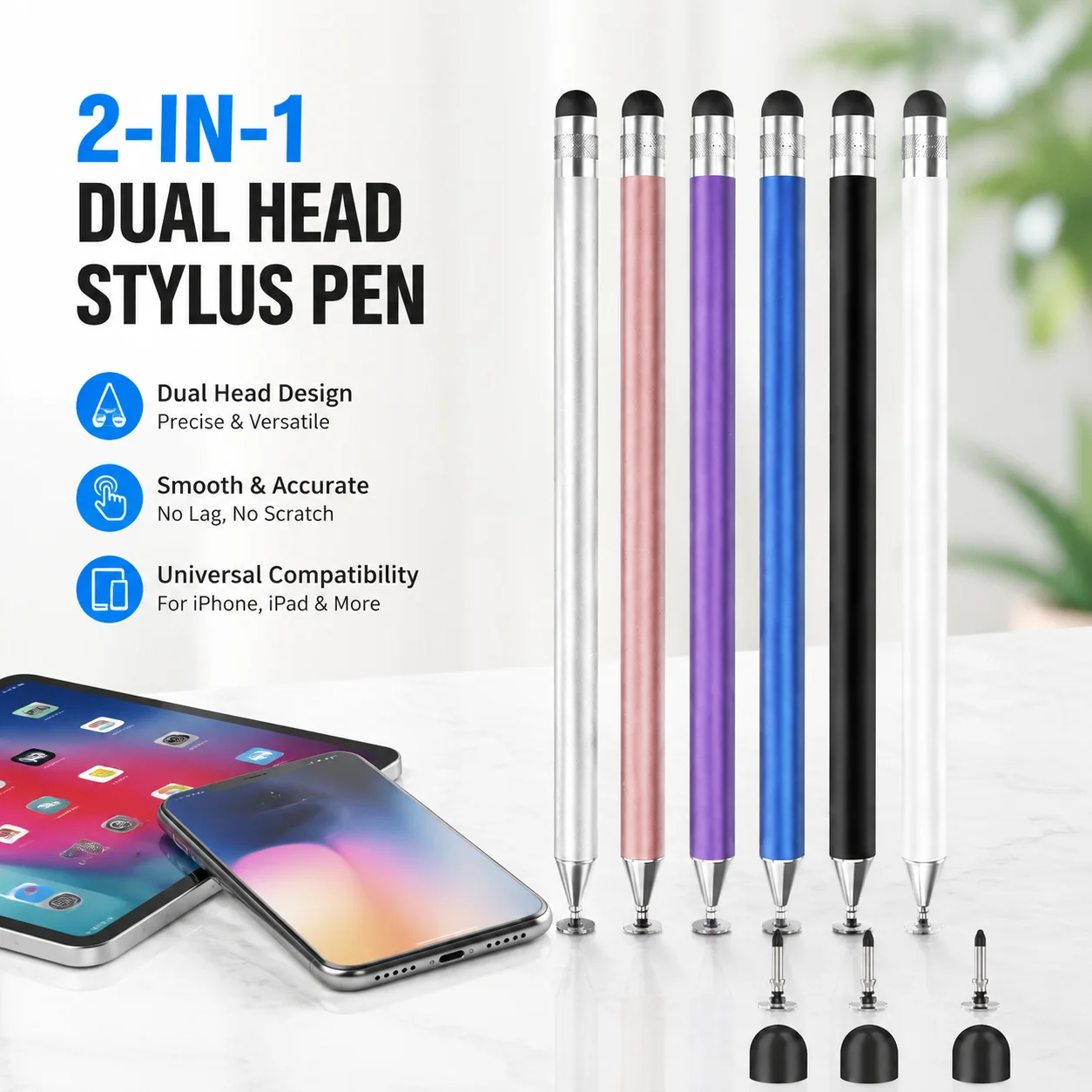 2 in 1 Dual Head Capacitive Stylus Pen for Apple iPhone iPad Touch Screen Universal Stylus