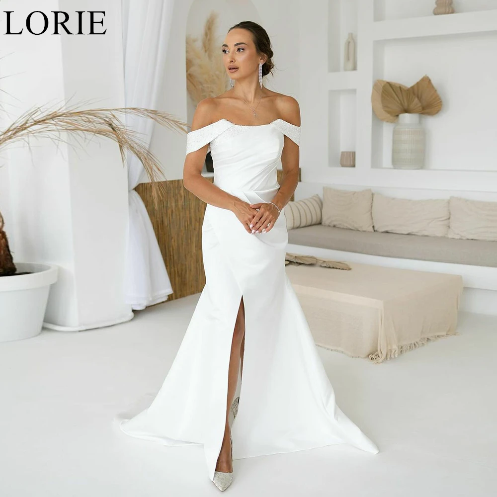 

LORIE Elegant Wedding Dresses Off Shoulder Mermaid Beading Draped Side Slit Bride Prom Gown 2024 Bridal Gowns Vestidos De Novia