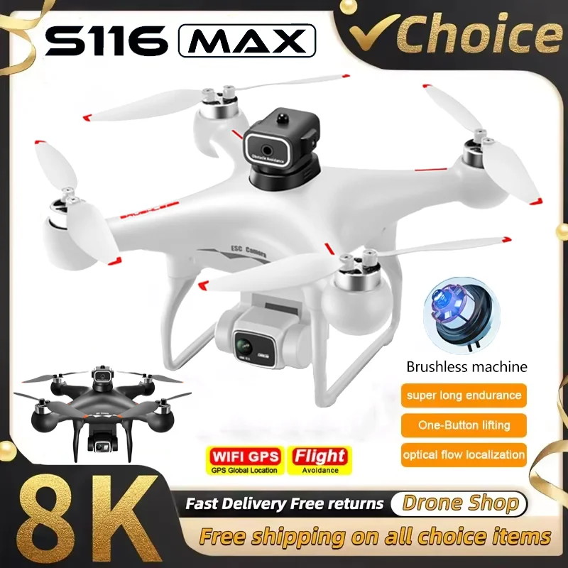 S116 MAX Drone FPV 8K HD Dual Camera Obstacle Avoidance Brushless Motor RC Aerial Photographys Optical Flow Quadcopter Dron Toys