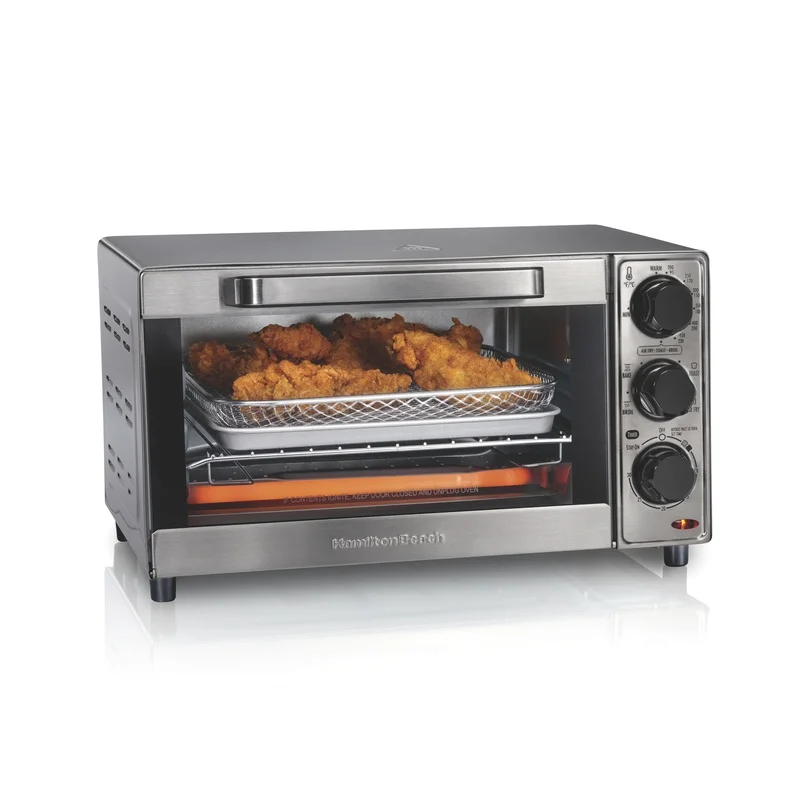 Sure-Crisp Air Fryer Toaster-Ofen, 4-Scheiben-Kapazität, multifunktional, zum Kochen, Backen, Grillen, Toasten, Edelstahl, leicht zu reinigen