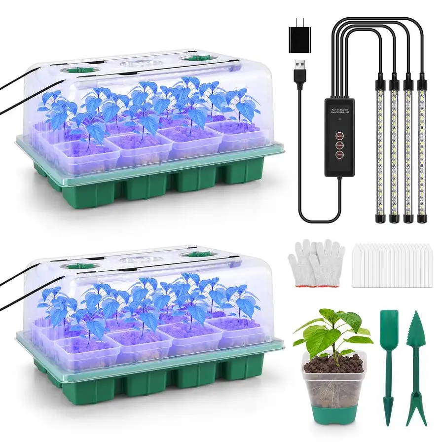 

Seed Starter Tray with Grow Light,24 Pack 2.9 inch Reuseable Clear Nursery Pots with Silicone Base Humidity Dome for DeepRooted