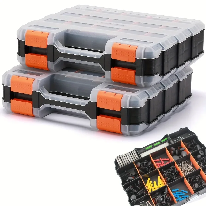 Double Sided Tool Organizer Box with Removable Dividers, 34 Grids, Durable Plastic Hardware Storage for Screws, Nuts,Small Parts