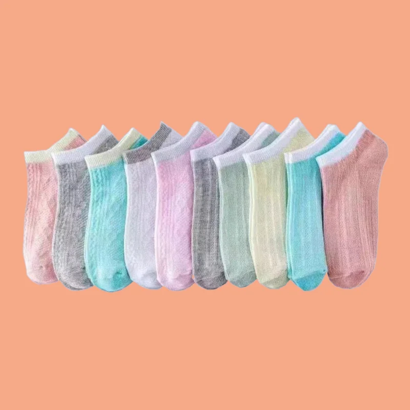 

10/20 Pairs Summer Thin Short Socks Cute Women Shallow Boat Socks Non-slip Breathable Sweat-absorbent Mesh Women's Fashion Socks