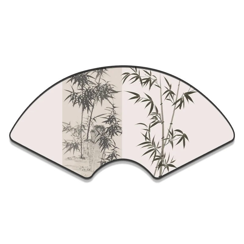 Chinese Zen calligraphy painting tea room background wall mural behind tea table bamboo fan-shaped study calligraphy