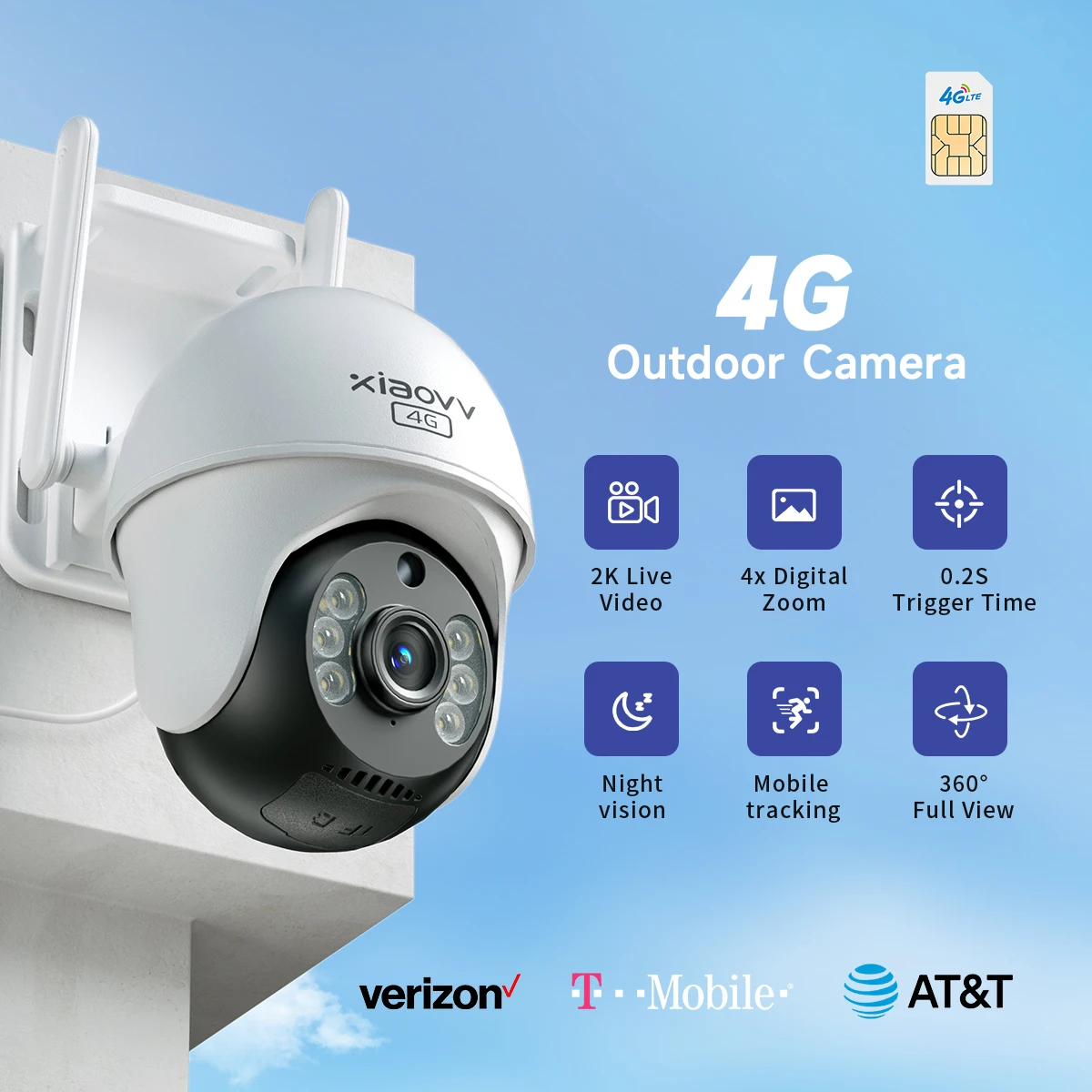 V380Pro 4G LTE Outdoor Camera with Full Color Night Vision Two way-audio PTZ 2K Camera