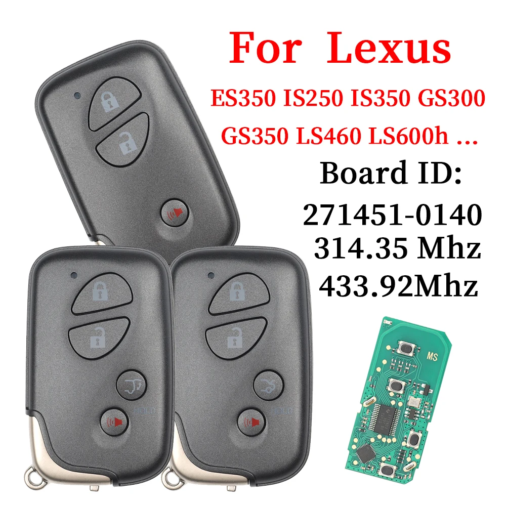 

27145-0140 For Lexus ES350 IS250 IS350 GS300 GS350 LS460 LS600h LX570 Smart Remote Car Key Keyless Go Fob 4D Chip 314.3 /433MHz