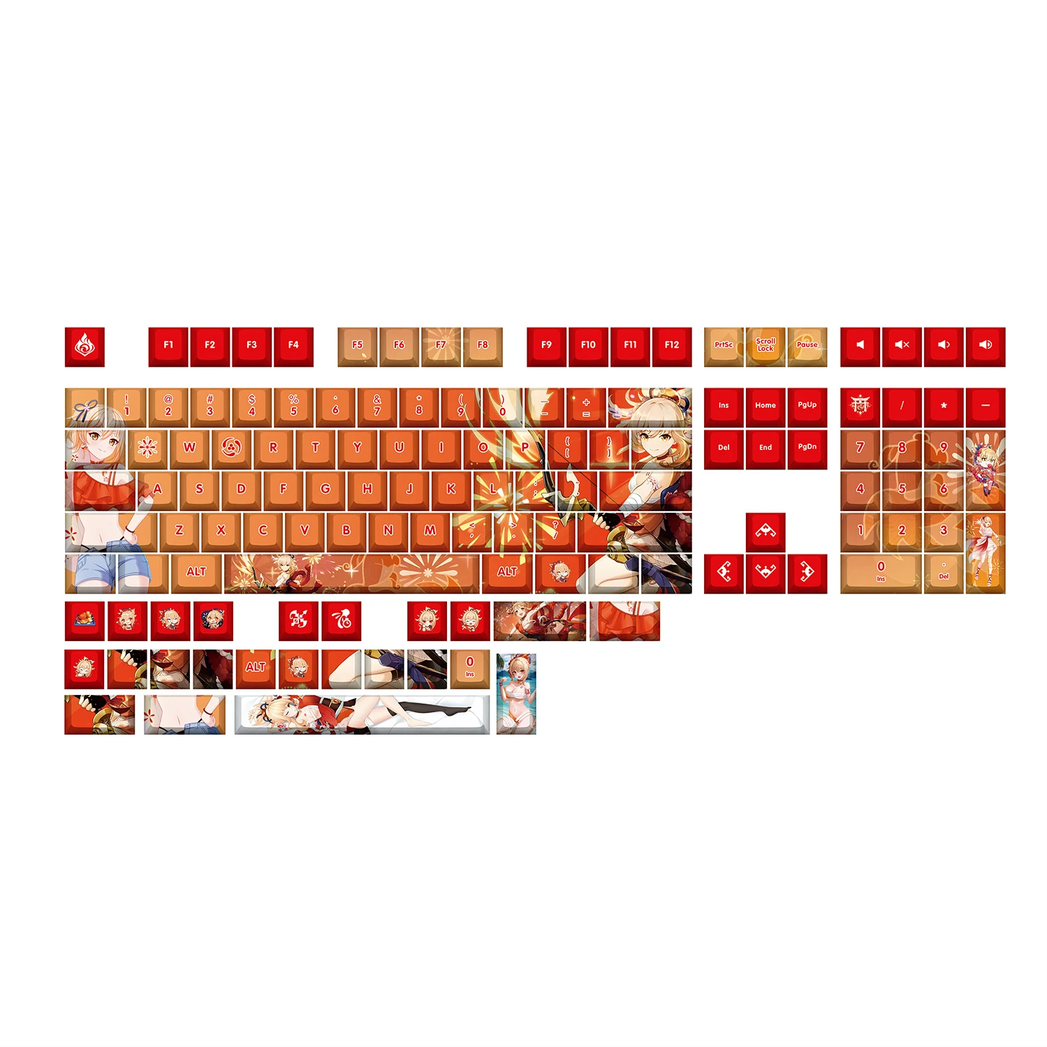 130keys/Set Genshin Impact Yoimiya Game Theme Style PBT CHERRY Keycaps for MX Switch Mechanical Keyboard Decorative Accessories