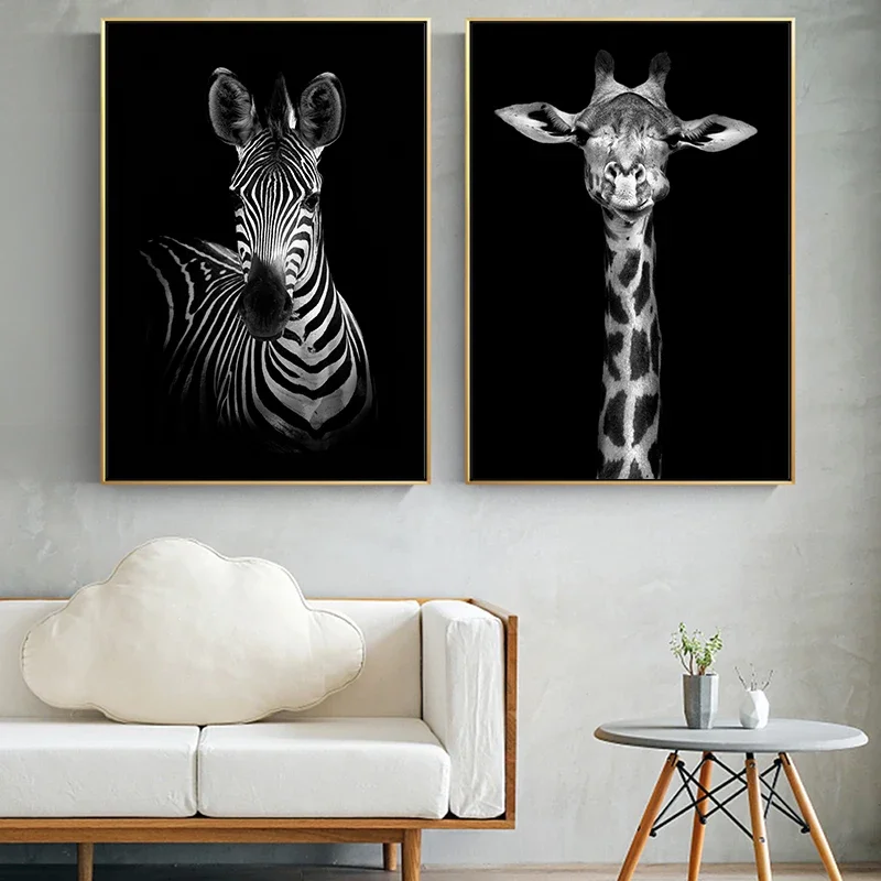 (No frame)Modern Animal Canvas Poster Art Featuring Zebras Elephants Giraffes Rhinos Lions Nordic Living Room Children's Room