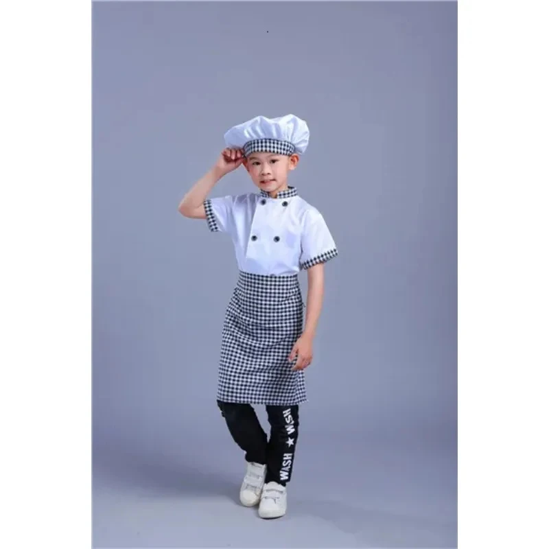 ♛2026♛ Kids Cook Tshirt Chef Uniform Children Kitchen Hat Cap Work Jackets Restaurant Halloween Performance Stage Party Cosplay❤ view 5