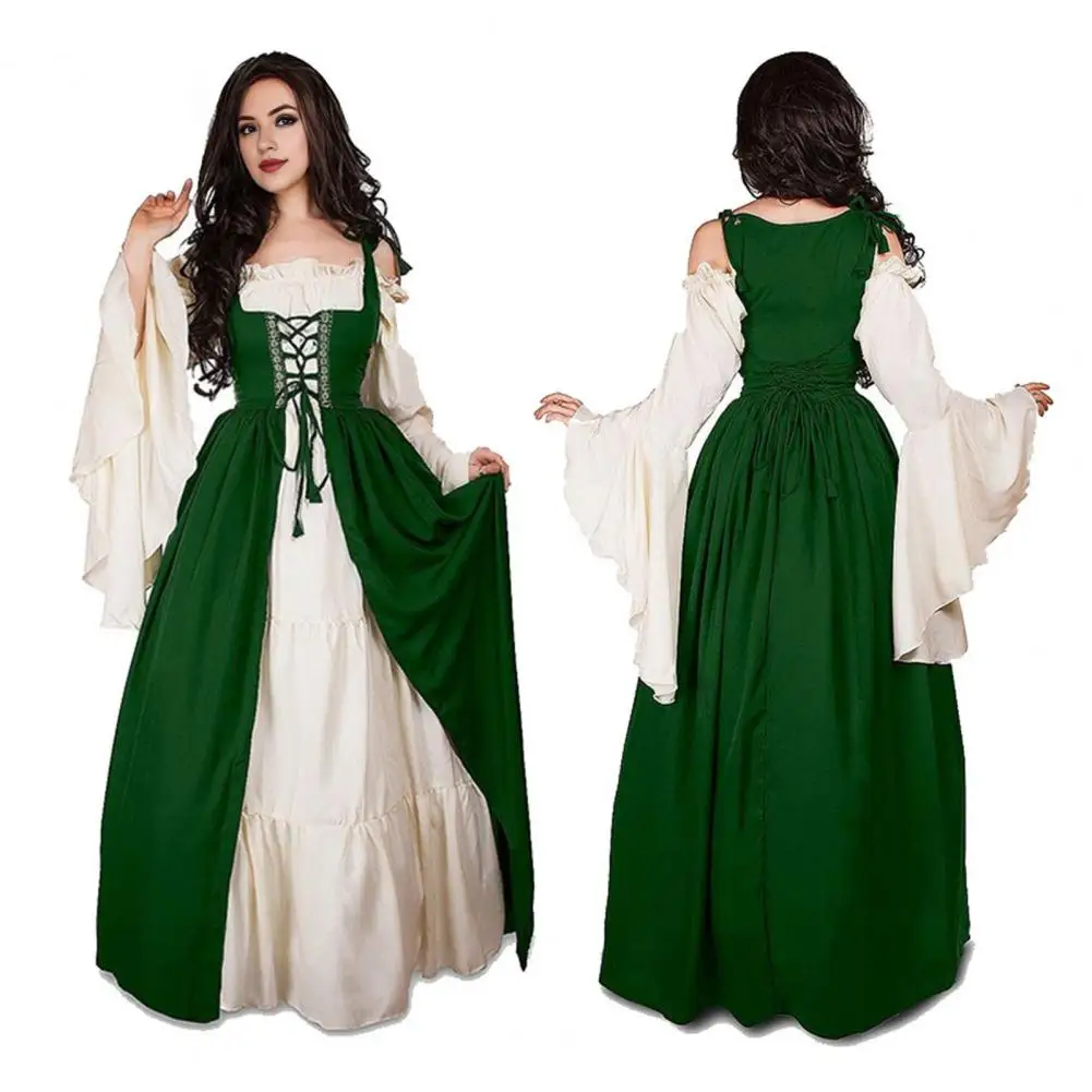 Tenue de performance de danse de la Renaissance pour femme, robe vintage, cour de la Renaissance, costume d'Halloween, robe maxi élégante à lacets