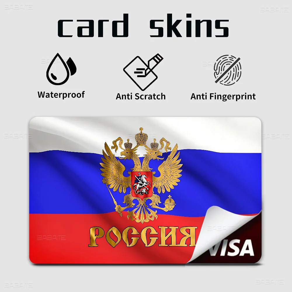 روسيا العلم أنيمي الغطاء الأمامي لاصق غشائي الجلد لبطاقة الخصم الائتمان رقاقة صغيرة كبيرة
