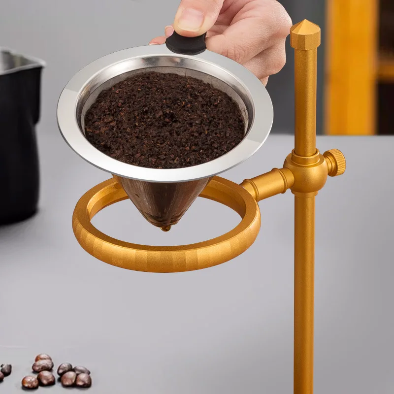 Hand Drip Coffee Filter Cup Holder Set Wooden Base Brass Rack Sapele Wood British Light Luxury Retro Design Stock for