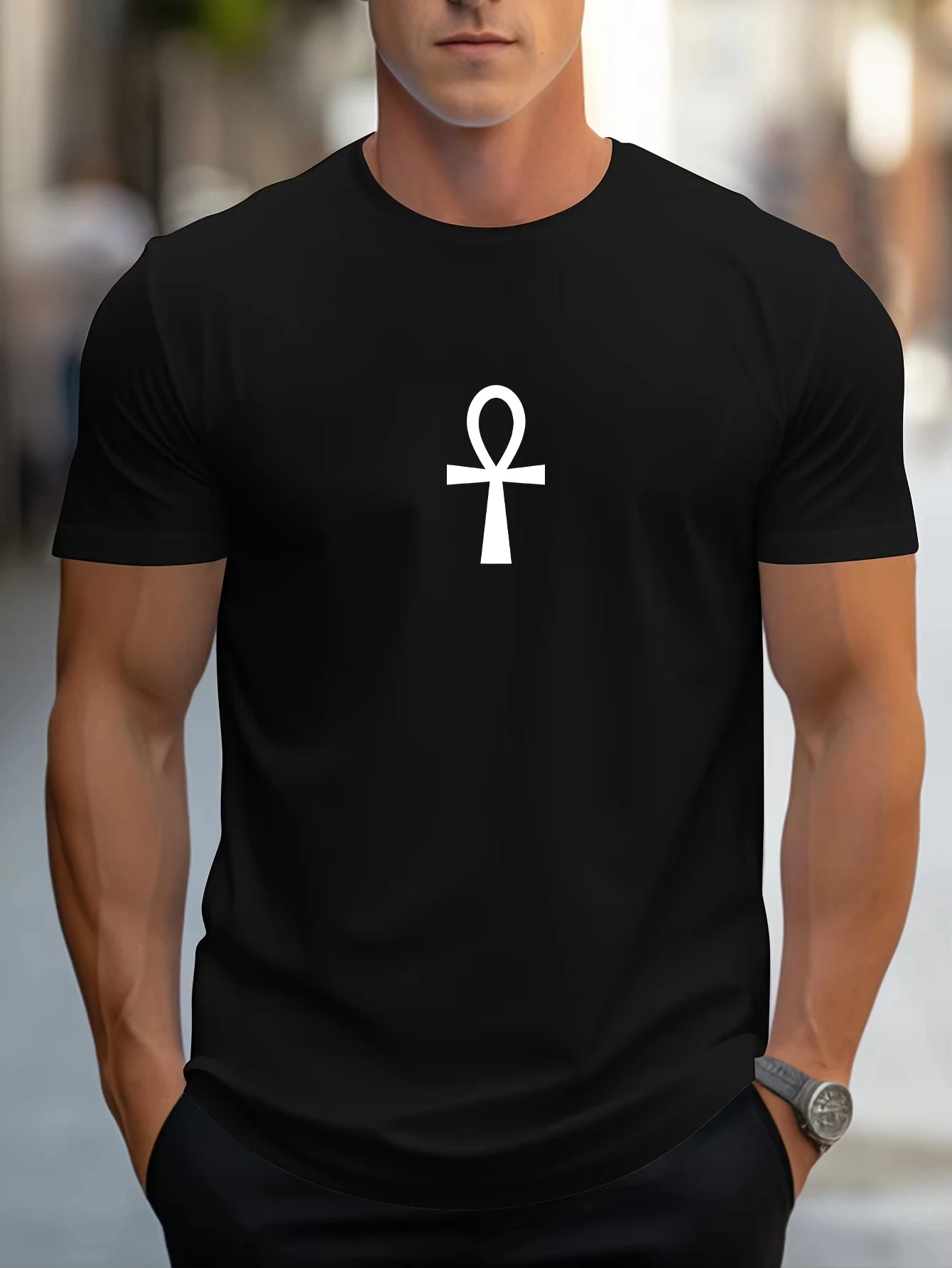 

Cross Shaped Simple Print Men T Shirt O-Neck All-Match T-Shirts Casual Cotton Clothes Oversize Summer Fashion Sportswear