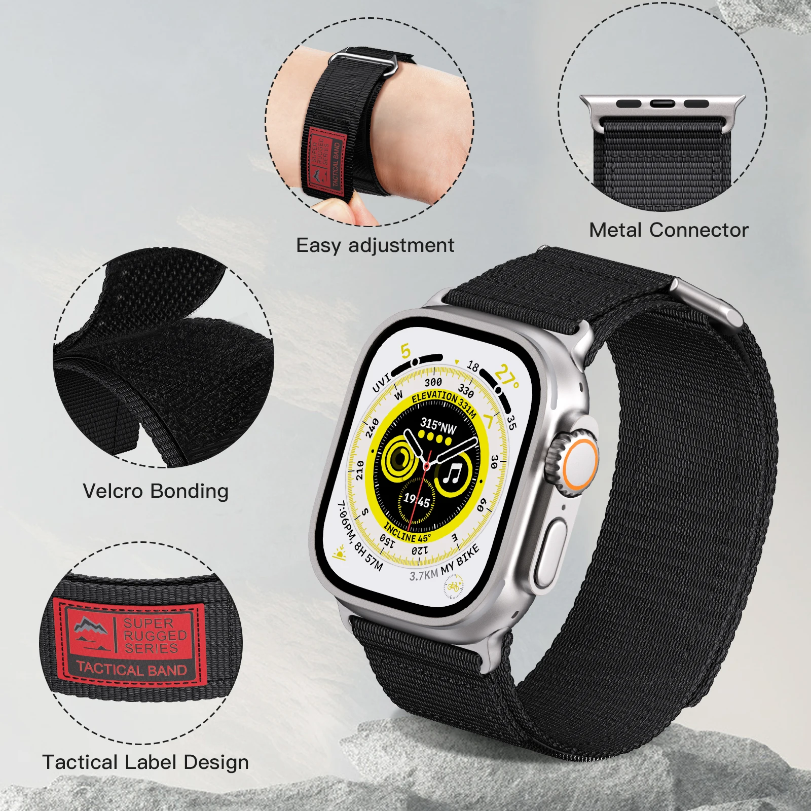 Correa deportiva de nailon tejido para Apple Watch, banda Ultra de 49mm, 45mm, 42mm y 44mm, pulsera de cuero para iWatch series 9, 7, 6, 5, 4, 8,