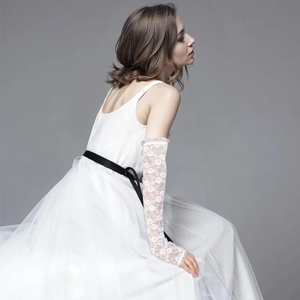 Fashion Accessory Long Lace Gloves Thin Black White Gothic Gloves Cuff Design Lolita Gloves