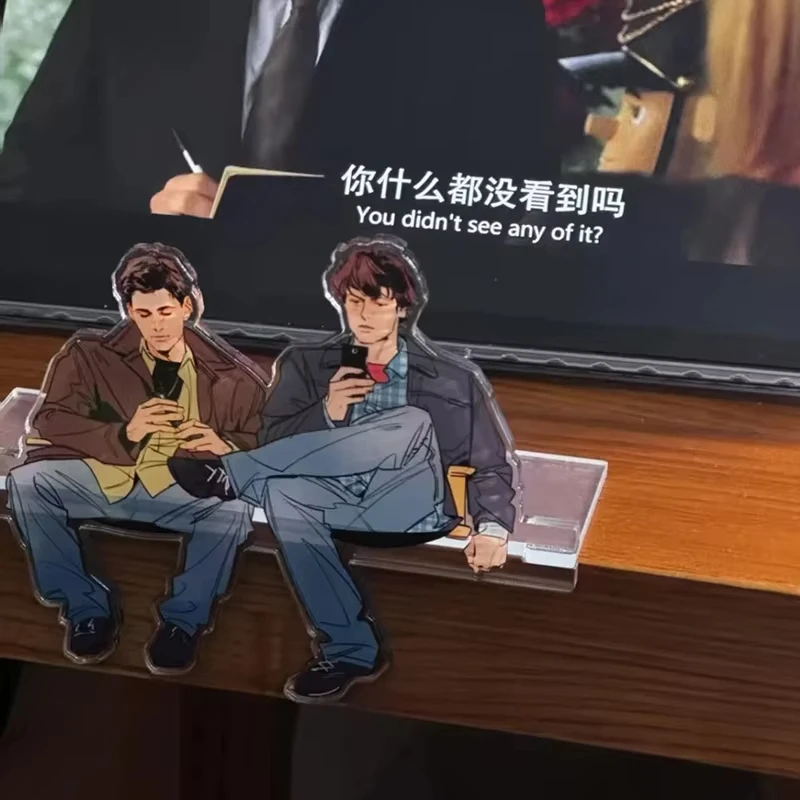 TV Movie Supernatural Dean Winchester Sam Winchester Cosplay Acrylic Stand Bench Sitting Figure Display Stand Desk Decoration