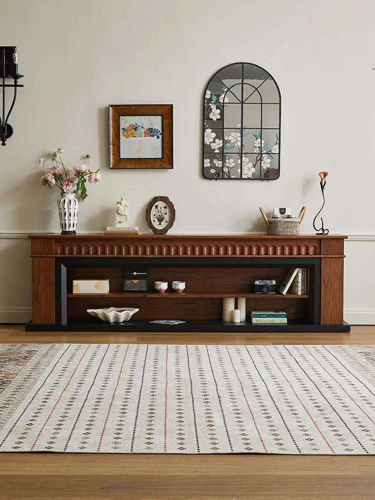 PYH antique fireplace TV cabinet ultra-thin retro floor-to-ceiling integrated storage locker all solid wood