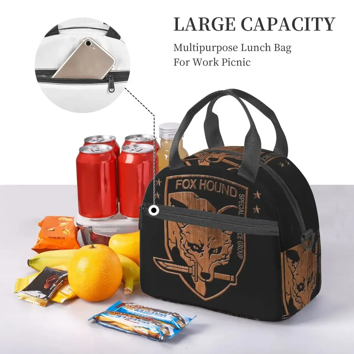 Foxhound Special Forces Group Metal Gear Solid Insulated Lunch Bag for Women Bento Storage Food Boxes Cooler Thermal Lunch Box