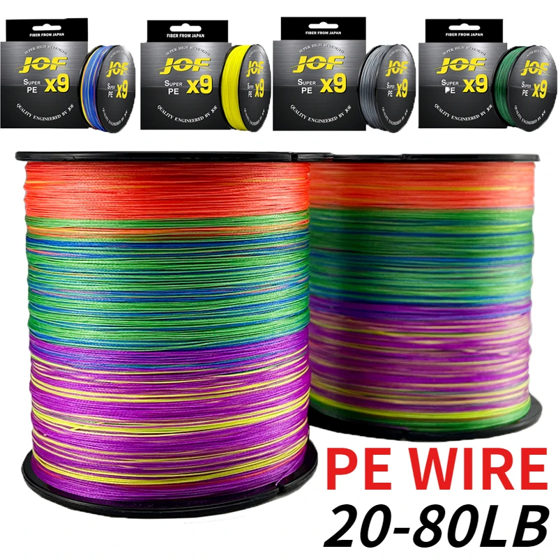 Linha de pesca trançada multifilamento de alta densidade, 9 fios, 100m, 0.14-0.4mm, super potência 20-80lb para barco oceano/pesca de rocha