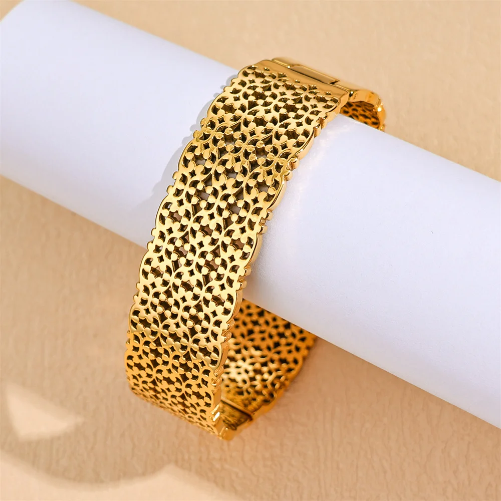 

Новый стильный браслет в стиле хип-хоп с позолотой 18 карат для женщин, модные и универсальные украшения для рук с пряжкой из нержавеющей стали