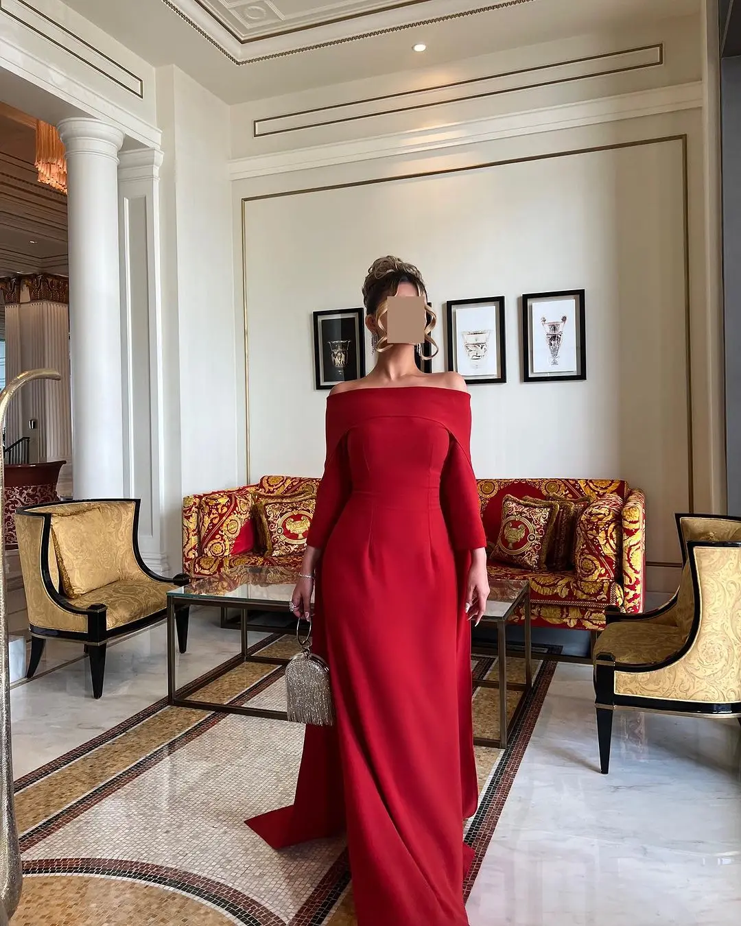 

Elegant Long Sleeves Prom Dresses Off The Shoulder Floor Length Pleated Back Zipper Party Gowns Evening Dresses