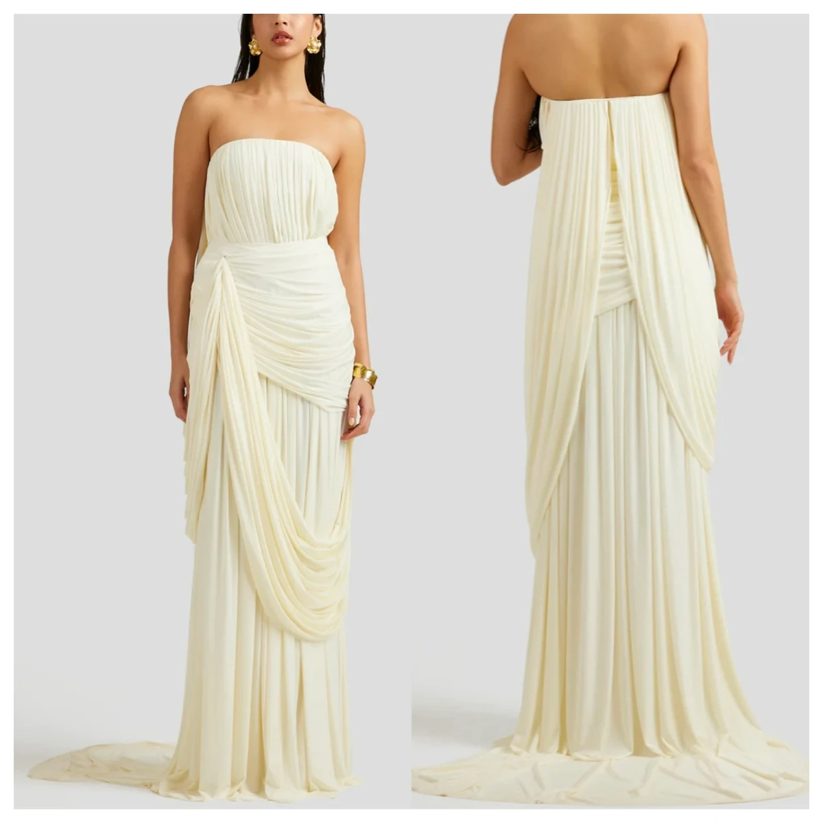 فستان سهرة جيرسي عاجي رائع مخصص حورية البحر بدون حمالات بدون أكمام فساتين المشاهير الحديثة حسب الطلب