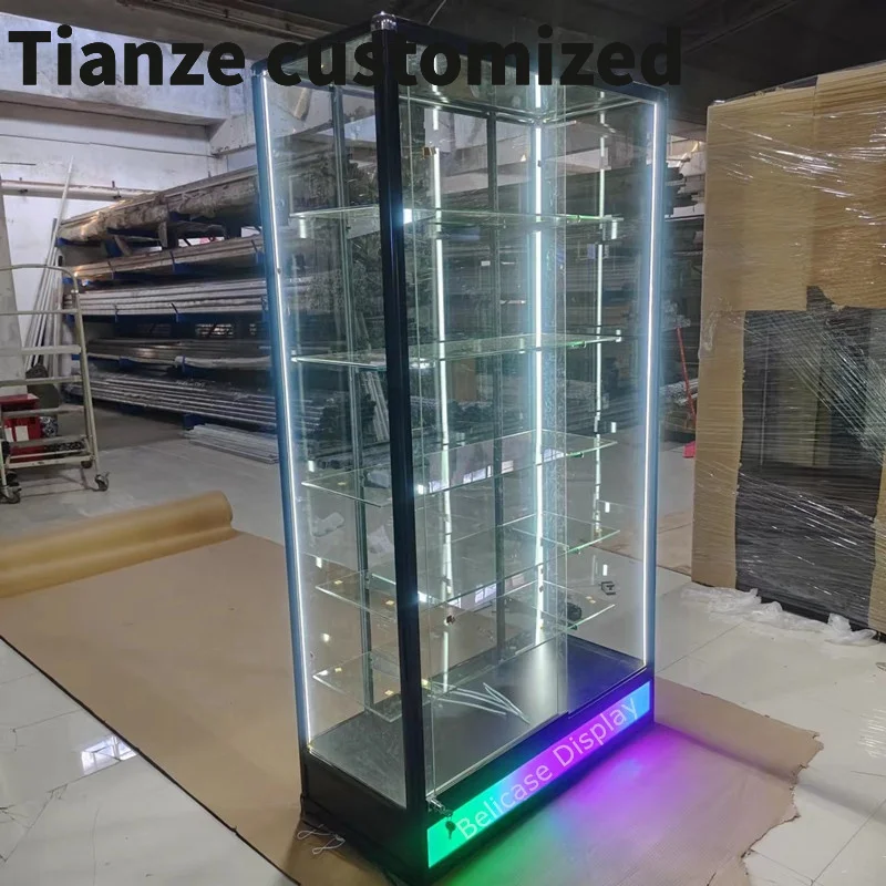 

Customized-aluminium frame cheap cheap glass display showcase cabinet LED light tempered glass display product display