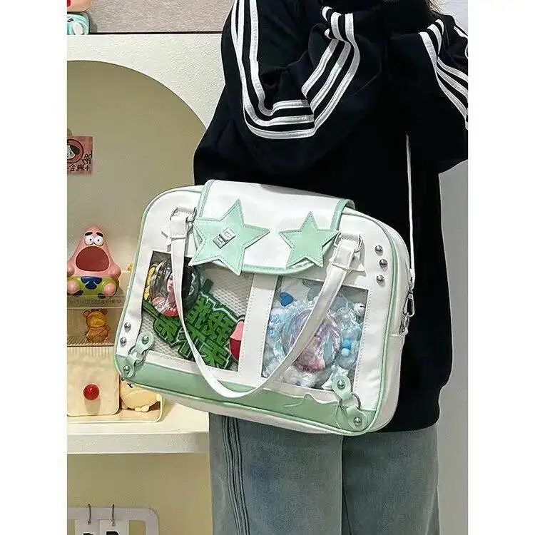 Bloom Large Capacity Star Yellow Handbag Ita Bag Women Transparent Leather Shoulder Girls Haruku Crossbody Bags 2025