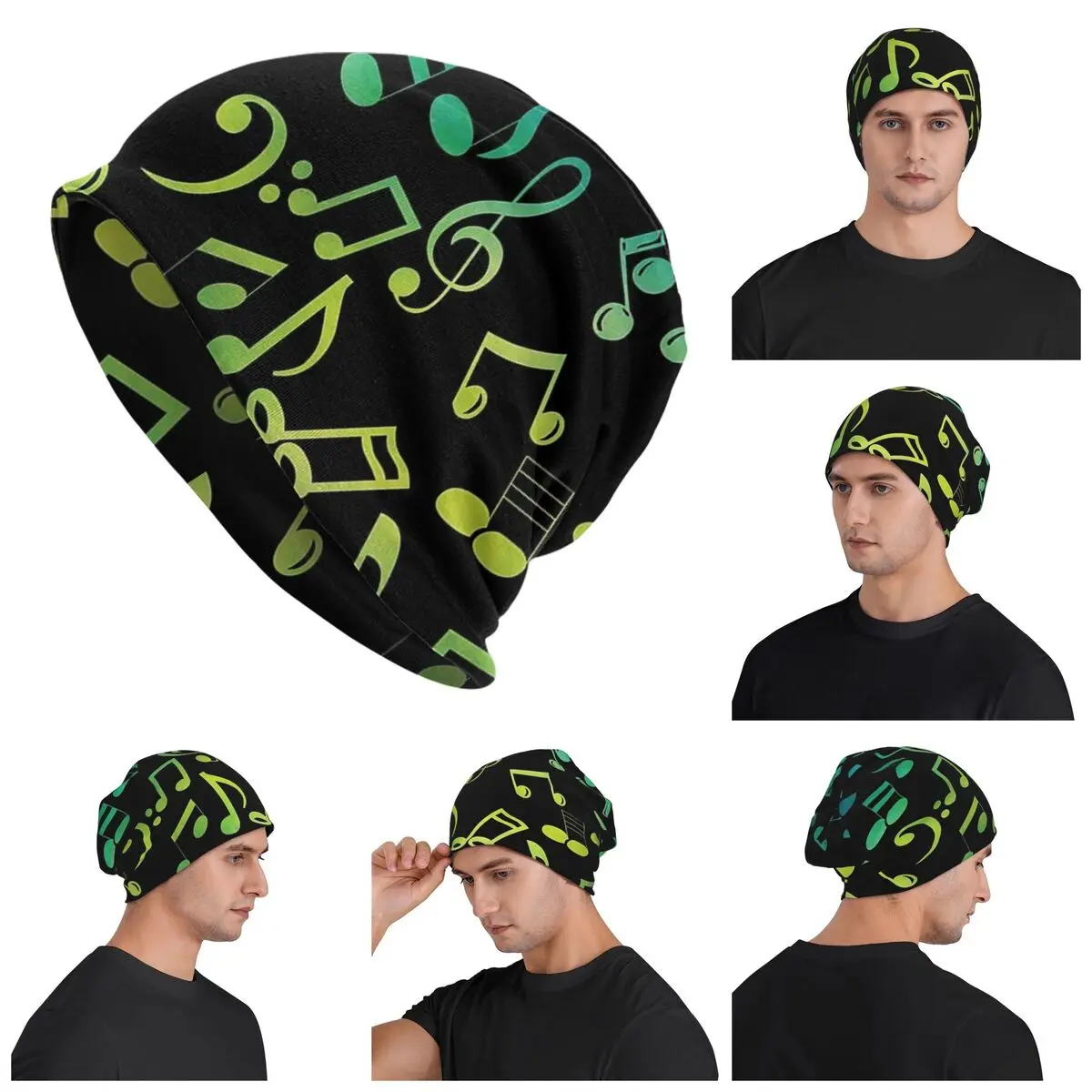 

Yellow And Green Music Notes Warm Knitted Cap Hip Hop Bonnet Hat Autumn Winter Outdoor Beanies Hats for Men Women Adult