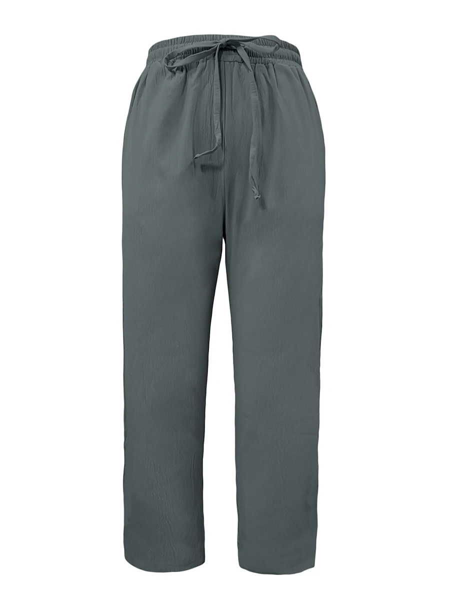 Damen-Freizeithose mit Kordelzug, elastischer Taille, lockere Hose, einfarbig, mit Taschen, All-Match-Baggy-Streetwear, gerade Hose – Detail 4