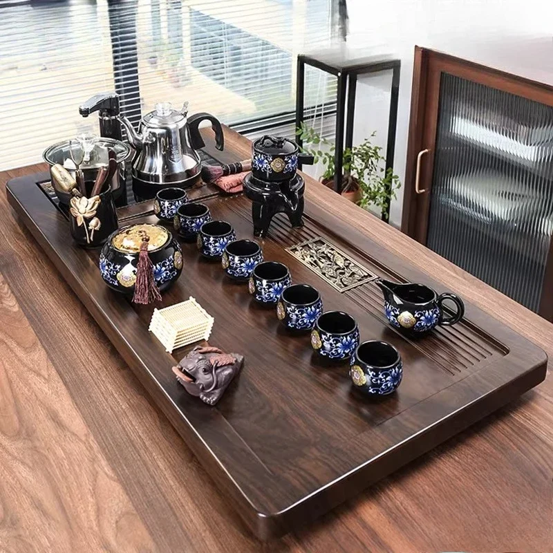 a*-Serving Wooden Tea Tray Decorative Trinket Ceremony Living Room Office Pot Tea Tray Desk Drainage Madera Home Products/.
