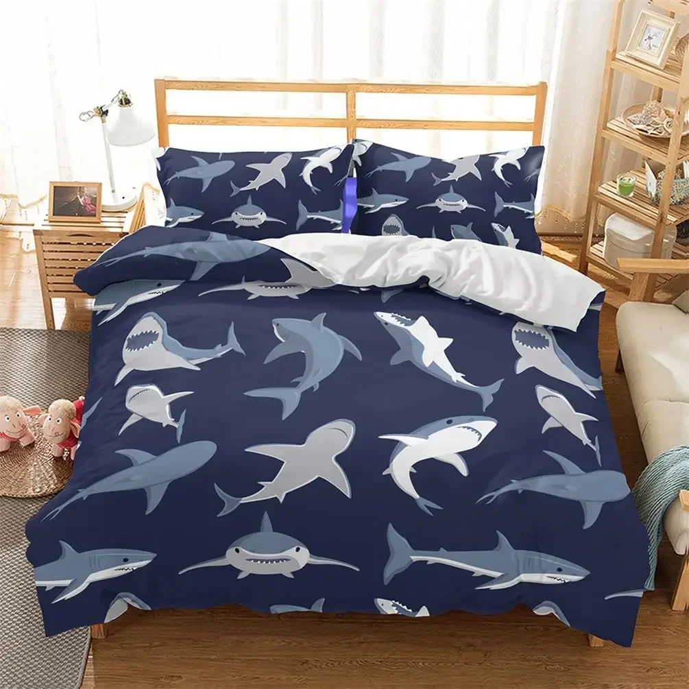 

Shark Fish Print Bedding Set Cute Underwater Animal Duvet Cover Set Wonderful Gifts for Children Teens Adult Comforter Cover Set