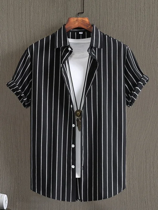 

Alternating striped men's shirts Summer minimalist shirts Beach casual style 3D short sleeved shirt Men's Hawaii vacation shirt