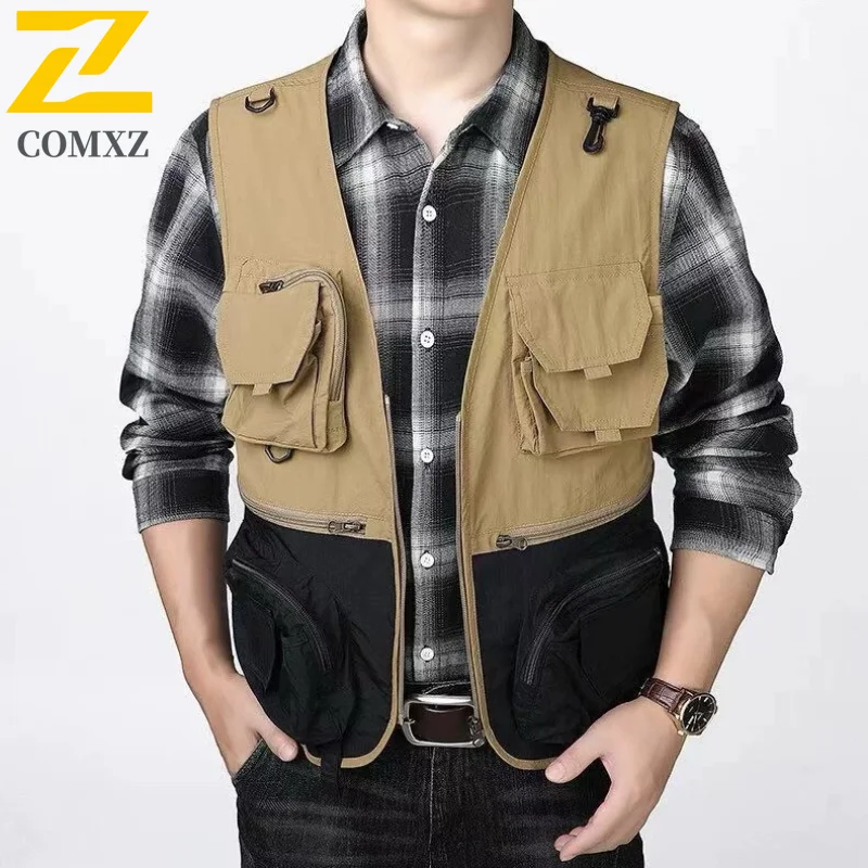 

Men Vest Summer New Color Blocked Multi Pocket Loose Breathable V-neck Sleeveless Coat Outdoor Leisure Camping Photography Vest