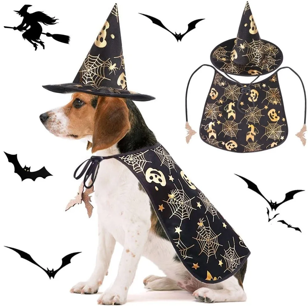 

Funny Pumpkin Pet Halloween Costumes Cape Adjustable Soft Cats Cosplay Clothes Bat Black Halloween Pet Apparel Dogs
