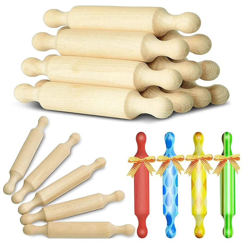 6X Wooden Mini Rolling Pin 6 Inches Long Kitchen Baking Rolling Pin Small Wood Dough Roller For Children Fondant Pasta