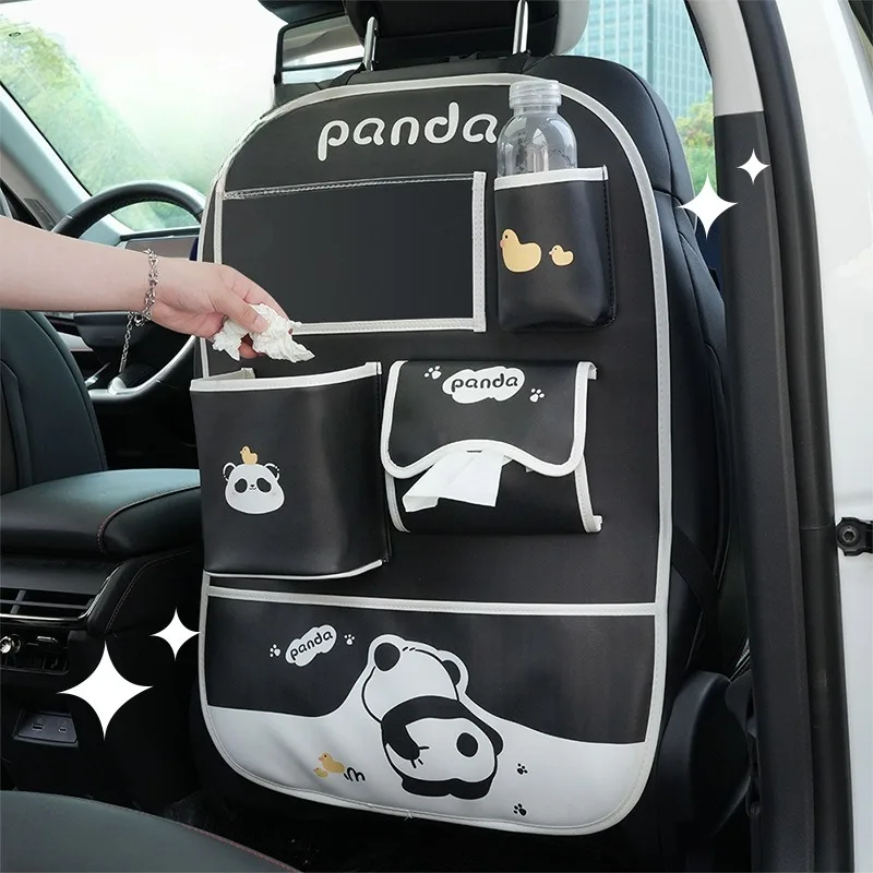 

Cartoon Panda Car Organizer Garbage Can Wear Resistant Car Storage Hanging Bag Easy To Clean Auto Accessories Interior