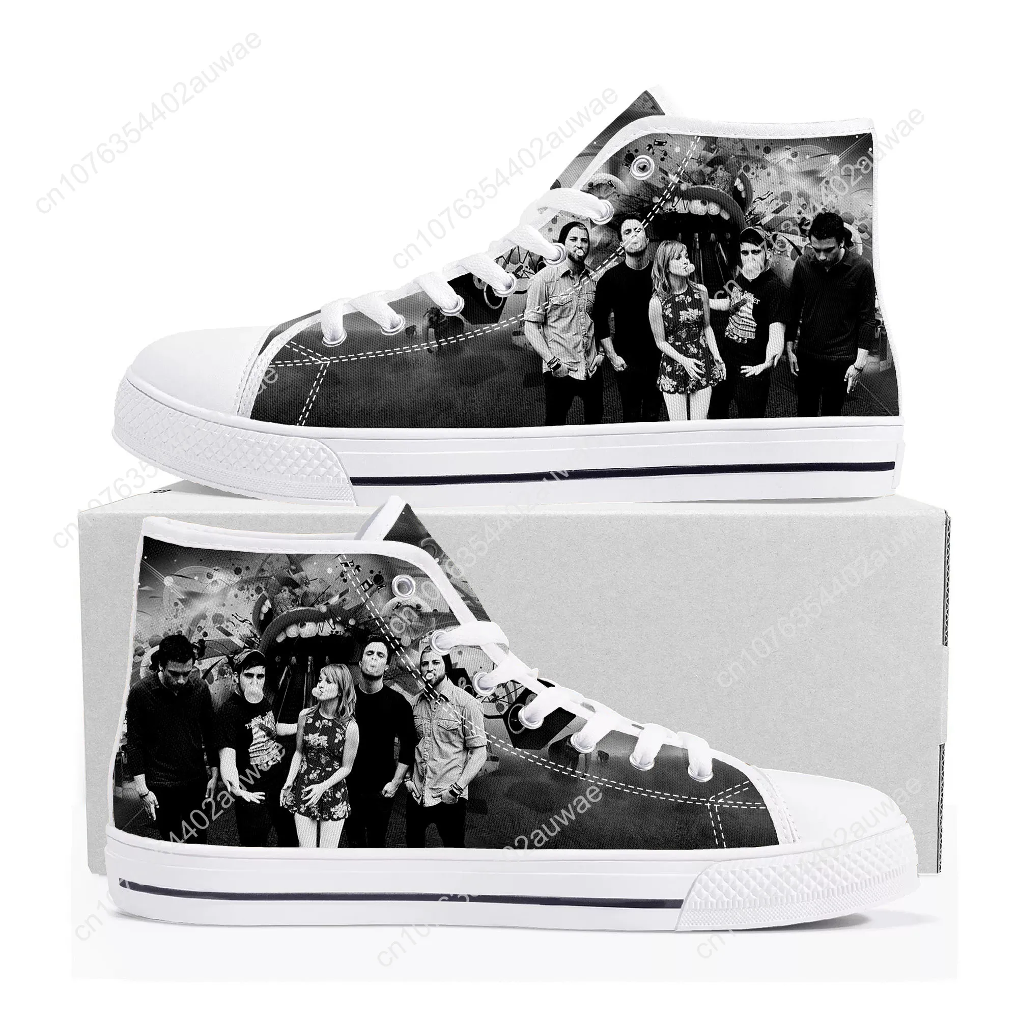 Paramore zespół rockowy Pop High Top wysokiej jakości buty sportowe mężczyzn nastolatek płócienne tennisówki Casual buty dla par niestandardowe białe buty